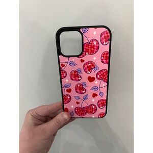 iPhone 12 12 Pro Case Pink Red Checkered Cherry Heart Disco Ball Graphic Cover‎
